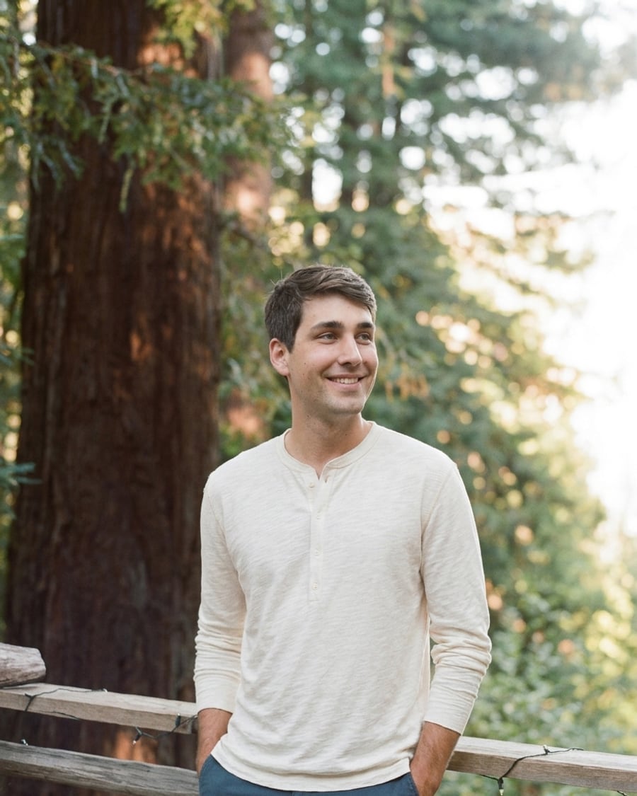 Kelan Bomar outdoors among the Marin County redwoods